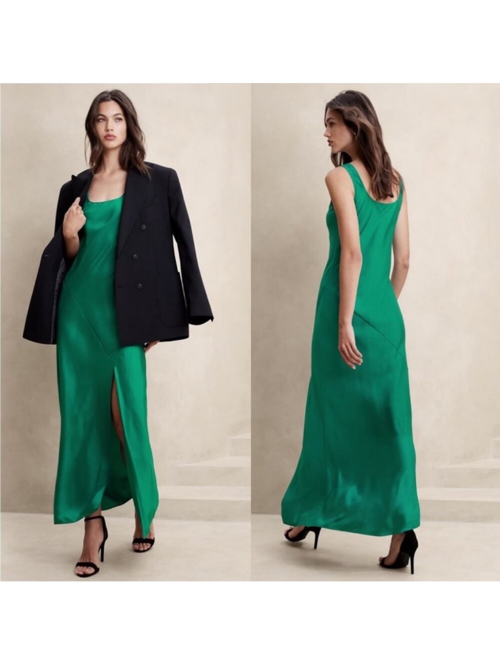 Emerald Green Satin Slip Maxi Dress
